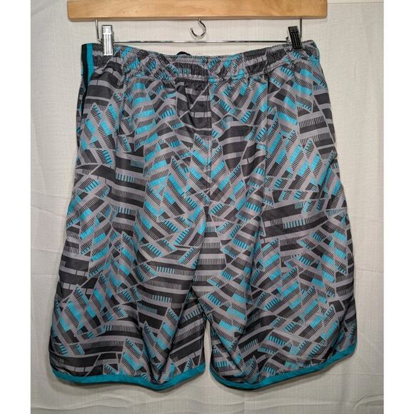Nike Mens Swim Shorts Trunks L Blue Gray Geometric Print Logo Drawstring Pockets - Picture 5 of 8